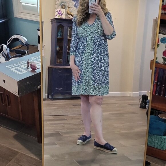 Boden Mollie Dress Dot Print Blue, White and Green Quarter Length Sleeve 6L - Picture 3 of 11